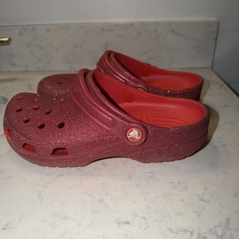 Crocs Classic Red Flame Glitter Clog Unisex Mens 5 Womens 7 Colorful Movie Inspo - Picture 2 of 8